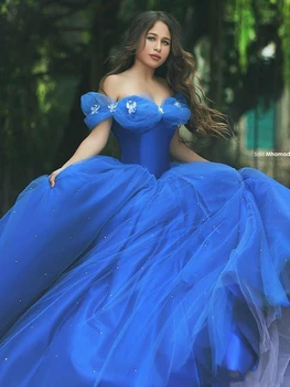 2021 Nuostabi Royal Blue Organza Kamuolys Suknelė 