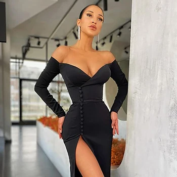 2021 Sexy Moterys Dizaineris Nuo Peties Ilgomis Rankovėmis Mini Bodycon Tvarstis Suknelė