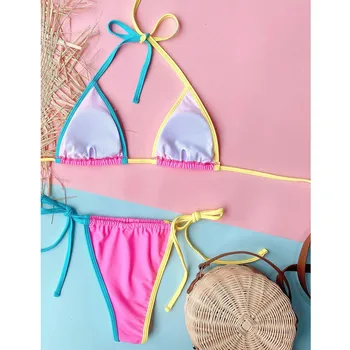 2021 Sexy Thong Mikro Bikinis Moterų Maudymosi Spalvos Sienos, Push up maudymosi Kostiumėliai, Moterų Bikini Komplektas Brazilijos Biquini Maudymosi Kostiumai