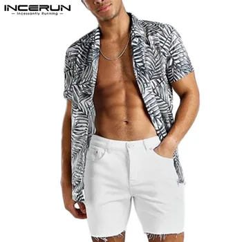 2021 Vasaros Vyrų Spausdinti Havajų Marškinėliai trumpomis Rankovėmis Atvartas Prašmatnus Kvėpuojantis Streetwear Atsitiktinis Paplūdimio Marškinėliai Atostogų Camisa INCERUN