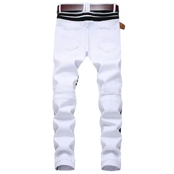 2021 Vyrų Liesas BikerJeans Mados Baltos Spalvos Džinsinio Audinio Kelnės Vyrų Pavasarį, Rudenį Slim Fit Atsitiktinis Kelnės Pantalones Hombre Homme