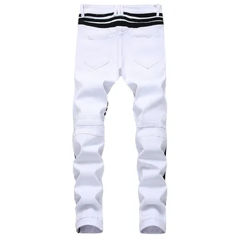2021 Vyrų Liesas BikerJeans Mados Baltos Spalvos Džinsinio Audinio Kelnės Vyrų Pavasarį, Rudenį Slim Fit Atsitiktinis Kelnės Pantalones Hombre Homme