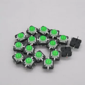 20PCS/daug žalios 12x12mm Apšviestas Tact Switch Mygtuką perjungti LED 4 pin reset 12*12mm