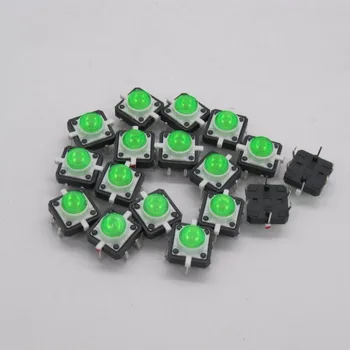 20PCS/daug žalios 12x12mm Apšviestas Tact Switch Mygtuką perjungti LED 4 pin reset 12*12mm