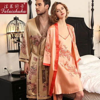 22 momme originali šilko pyjama pora Skraiste vyrų Kilnus suknelė+chalatas, seksuali Suknelė rinkiniai moterims elegancija šilkiniai grynas mulberry šilko rūbeliai
