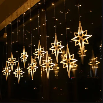 220V 5V Moon Star LED Užuolaidų Žiburiai Kalėdų Pasakos Girliandas Lauko LED Šmėžavimas String Šviesos Šventė, Festivalis Apdaila