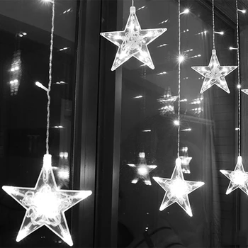 220V ES Kištuku LED Žvaigždė Kalėdų šviesos Užuolaidos vidaus/Lauko Girlianda 