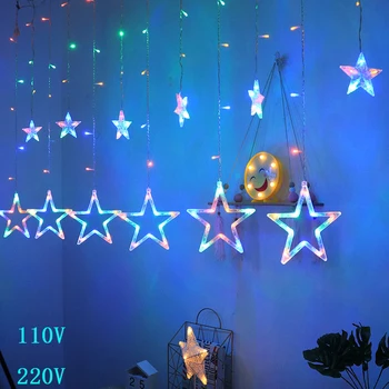 220V ES Kištuku LED Žvaigždė Kalėdų šviesos Užuolaidos vidaus/Lauko Girlianda 