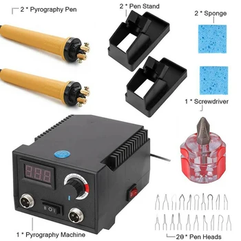 220V, Medienos Degiklis Pyrography Pen Deginimo Mašina Reguliuojama Temperatūra Amatų Įrankių Rinkinys su Atsuktuvu Sponge UK Kištukas