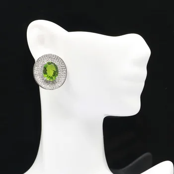 23x21mm Brangakmenio Auskarai Moterims, Sidabras Fine Jewelry Sukurta Žalia Olivīns Šviesus Cirkonis Kasdien Dėvėti Pažintys