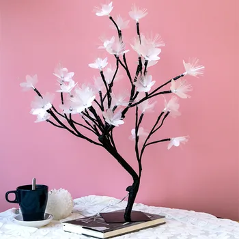 24 Led Dekoratyvinis Stalo Lempos Cherry Blossom Stiliaus Usb Įkrovimo Eglučių Žiburiai Kalėdų Pasakų Kambarį, Miegamojo, Stalo Lempa