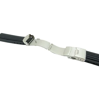24mm x 11mm Silikono Guma Watchband Už Oris Acquis Žiūrėti Juosta Išgaubti Dirželis Nerūdijančio Plieno Saugos Sagtimi Riešo Apyrankę Juodos spalvos