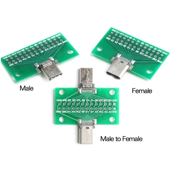 24P USB 3.1 Tipas-C, Vyrų, Moterų Bandymas PCB Lenta, Adapteris 2.54 mm Jungties Lizdas Duomenų Perdavimui