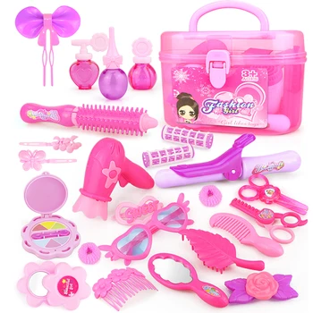 25-32PCS Apsimesti Žaisti Kid sudaro Žaislai, Rožinė Makiažas Rinkinys Princess Šukuosenų Modeliavimo Plastikinių Žaislų Mergaitėms Padažu Kosmetikos
