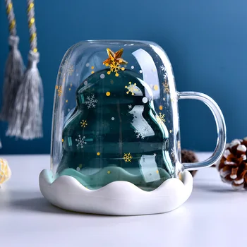 250ml Kalėdų Stiklo Puodelis Su dangteliu-Dvigubos Sienelės Stiklo Kavos Puodelis su Kalėdų eglute, ir Žvaigždė Kalėdų Dovana Puodelis Arbatos Pieno
