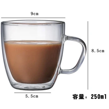 250ml375ml475mlDouble stiklo aukštos borosilikatinio skaidrus Kūrybos Taurės atogrąžų atsparus kavos puodeliai užsakymą logotipas puodeliai