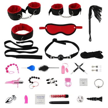 26 Vnt/set Sekso įrankių rinkiniai Suaugusiųjų Žaidimas SM intymių prekių BDSM Bondage Apribojimų Nustatyti Antrankiai Įmova Gnybtus Plakti Virvę vibratorius