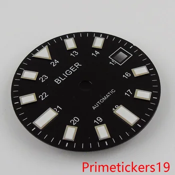 28,5 mm BLIGER juoda/balta watch dial tinka mingzhu 2183 miyota 8215 automatinis judėjimo su data langą