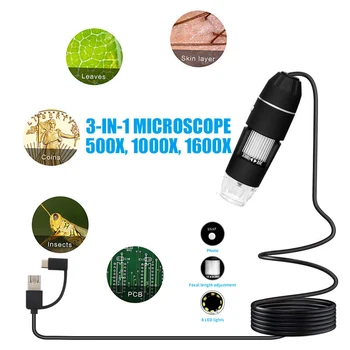 2MP 1080p 3 in 1 USB Tipo C Micro-USB 1600X Mikroskopu didinamasis stiklas Kamera Vaizdo Endoskopą, skirta 