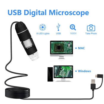 2MP 1080p 3 in 1 USB Tipo C Micro-USB 1600X Mikroskopu didinamasis stiklas Kamera Vaizdo Endoskopą, skirta 