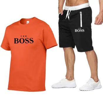 2piece Yra Boss vyriški Marškinėliai Šortai Vasarą trumparankoviai Kostiumas, Sportiniai, vyriški Bėgimo Singlet Medvilnės Sportinės aprangos Krepšinis