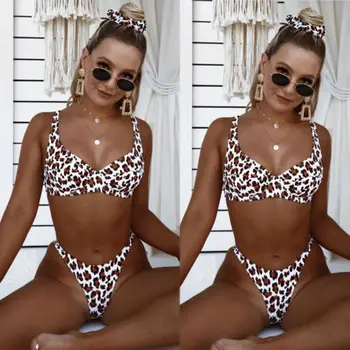 2Styles Vasaros Moterų 2019 Bikini Rinkiniai, Leopardas Paminkštinta Liemenėlė Viršūnes Leopard 