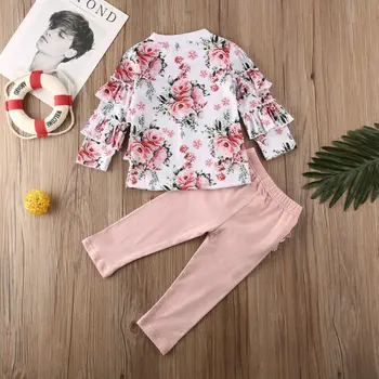 2VNT Bamblys Baby Girl Rudenį Rinkiniai Drabužius ilgomis Rankovėmis Gėlių Spausdinti Viršūnės T-Shirt Pynimas Kelnės Vaikams, Komplektai, Clothings Sunsuits