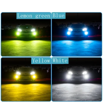 2VNT Citrina, žalia Mėlyna Geltona H11 LED Rūko Lemputės H8 5202 9006 HB4 P13W 880 881 LED 12V 60W 6000LM DRL Automobilio važiavimui