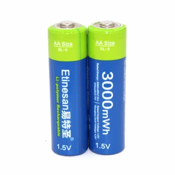 2vnt/daug Etinesan 1,5 V AA 3000mWh ličio li-ion įkraunama Li-polimero baterijų galia