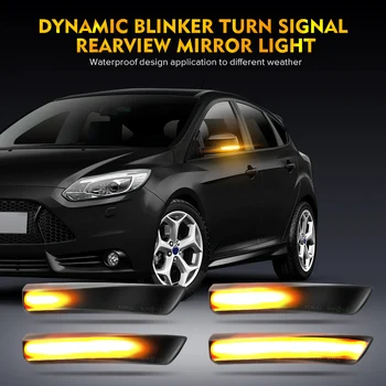 2vnt Dinamiškas Posūkio Signalo Lemputė LED Pusėje valdomi Išoriniai galinio vaizdo Veidrodėliai Indikatorius, Indikatorių Šviesos Ford Focus 2 3 Mk2 Mk3 Mondeo Mk4