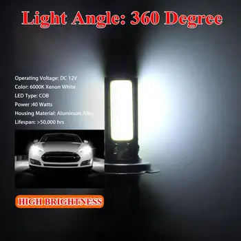 2vnt H7 LED Žibintų Lemputės Priešrūkinis Žibintas High/Low Beam 4000LM 6000K Super White 80W