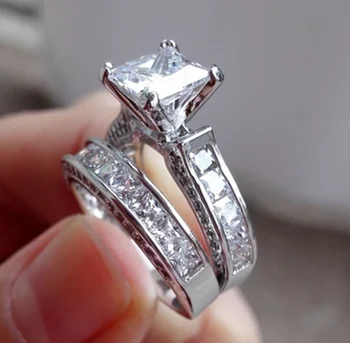 2vnt/komplektas Moterys Vintage Baltas Vestuvinis Žiedas Nustatyti Vestuvių, Sužadėtuvių Pora Nuotaka Jaunikis Žiedas