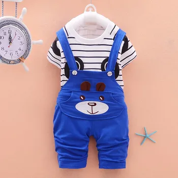 2vnt Kūdikių Drabužiai Rinkiniai Berniukai Medvilnės Mielas Animacinių filmų Panda Dryžuotas T-shit+Dirželis Pants Naujagimiui Merginos Clothing12