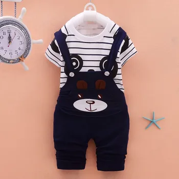 2vnt Kūdikių Drabužiai Rinkiniai Berniukai Medvilnės Mielas Animacinių filmų Panda Dryžuotas T-shit+Dirželis Pants Naujagimiui Merginos Clothing12