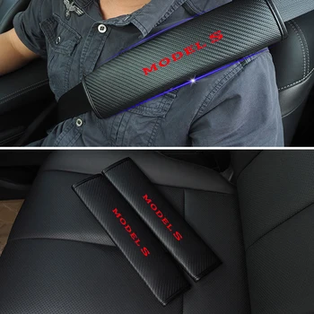 2VNT PU Atspindintis Automobilių saugos diržų pečių Pagalvėlės, Saugūs saugos Diržo Dangtelis Tesla MODEL S 