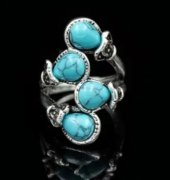 2vnt Retro mados keturių senovės Turquoises žiedai Bohemijos etninės žiedai