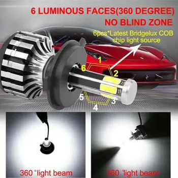 2VNT Turbo Led H7 H4 Canbus 360° 12000LM 6 pusių COB šviesos Diodai Automobilio Žibintų Lemputės H1 H8 H11 9005 9006 9012 LED Lempos 6000K