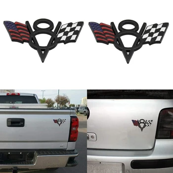 2vnt V8 Logotipas Ženklelis JAV, Amerikos Vėliava Automobilių Kamieno 3D Logotipas Ženklelis, Lipdukas, Decal Ford, Chevrolet Chevy Corvette