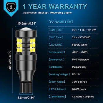 2x 1200Lm T15 W16W LED Lemputė Canbus led Automobilių Atsarginės Atbulinės Šviesos 