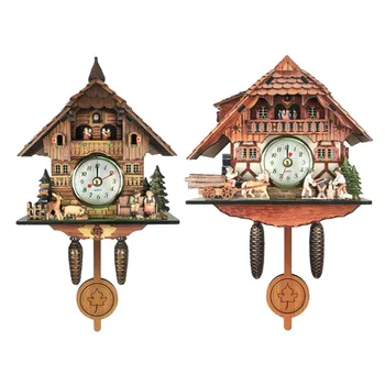 2x Antikos Stiliaus Gegutė Laikrodis Sieninis Laikrodis Medinių Amatų Namų Sienų Dekoras