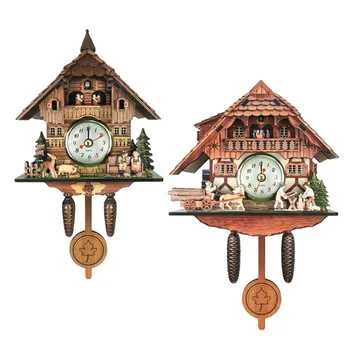 2x Antikos Stiliaus Gegutė Laikrodis Sieninis Laikrodis Medinių Amatų Namų Sienų Dekoras