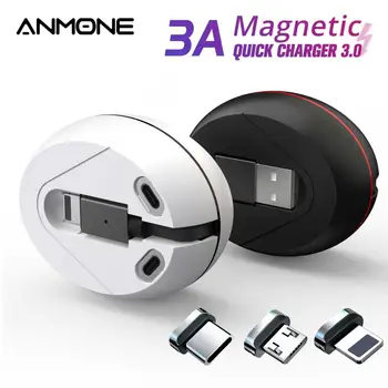 3 1. Magnetinio Greito Įkrovimo Kabelis USB C Tipo Mikro Įkrovimo Kabelį, Duomenų Laidas Ištraukiamas Magnetas Kroviklio Laidą 