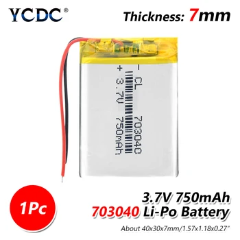 3,7 V ličio polimerų baterija 703040 750MA Li-Po Baterija Su PCB DVD, MP3 MP4 MP5 GPS Galia Banko 