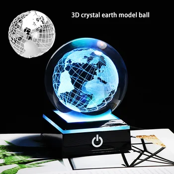 3 D Lazeriu Graviruotas Žemės Rutulio K9 Kristalų Amatų Kamuolys Žemių Su LED Šviesos pagrindas Astronomia Ornamentu Žemės Žemėlapį Namų Puošybai