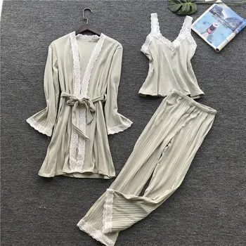 3 Gabalus pižama moterims minkštos medvilnės naktiniai drabužiai pijama rudens žiemos pajama nustatyti moterų sleepwear namų kostiumas pyjama femme 2019