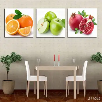 3 Skydelis Dekoro Vaisių Paveikslai, Virtuvė, Valgomasis Deco Sienos Nuotraukas Obuolių, Apelsinų Granatų Modernios Spausdinimo Aliejaus Tapybai Ne Įrėminti
