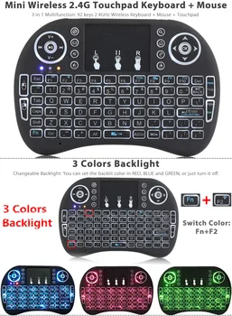 3 spalvos apšvietimu i8 Mini Wireless Keyboard 2,4 ghz anglų kalba 3 spalva Oro Pelė su Touchpad Nuotolinio Valdymo Android TV Box H96 max