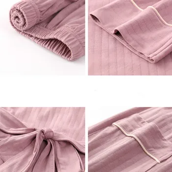 3 Vnt Moterų Pižamą Kostiumas Medvilnės Mantija Rinkiniai Cardigan Diržo Kietas Seksualus Sleepwear Chalatas Komfortą Laisvalaikio Homewear Rudenį 2020 m.