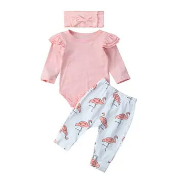 3 Vnt./Rinkinys Naujagimiui Vaikai Mergina Drabužius Romper Marškinėliai Topai+Flamingo Kelnės, Antblauzdžiai+Lankelis Komplektus Tracksuit