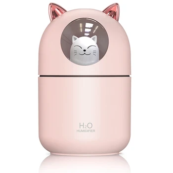 300ML USB Oro Drėkintuvas šalto Rūko Maker Fogger su Spalvinga Lempos Cute Cat Mini Aromato Difuzorius Humidificador